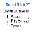 Text Box: Small BizAPT
Small Business
1. Accounting
2. Payroll and
3. Taxes